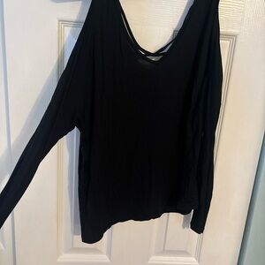 Express Black Long Sleeve V-Neck Top with Crisscross Back